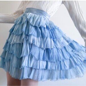 DOLCE & GABBANA Silk Skirt Blue Ruffle Mini Skirt Layered Lolita Skirt